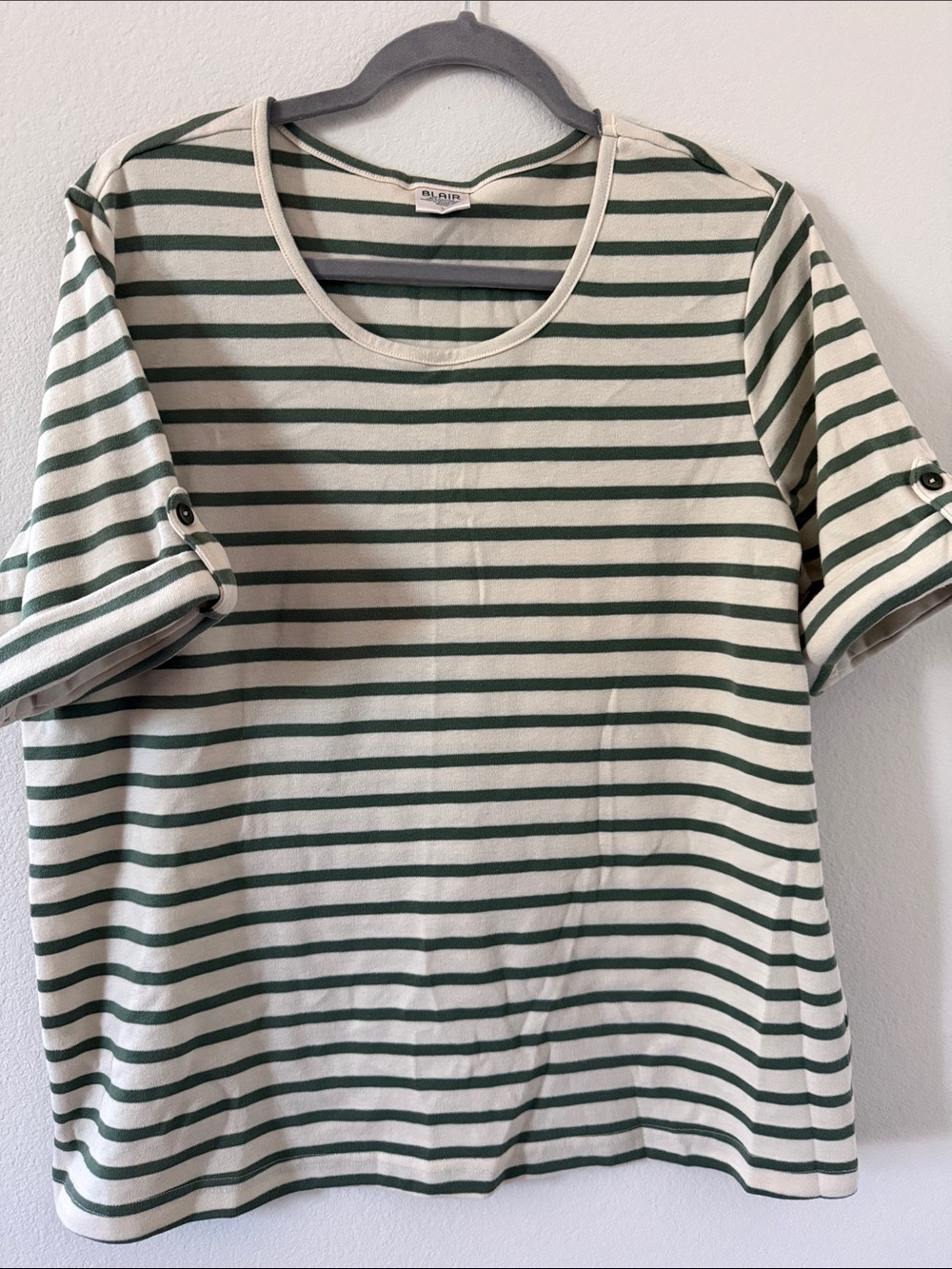 Blair Cream and Forest Green Striped Crew Tee